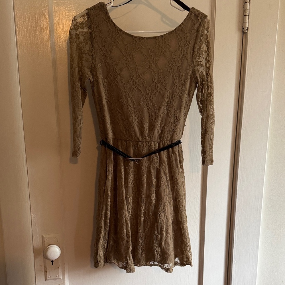 Love Reign Lace Long Sleeve Dress in Brown